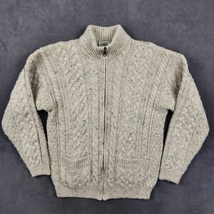 Shannon Woolen Mills Cable Knit Full Zip‎ Cardigan Sweater Ireland Mens Small